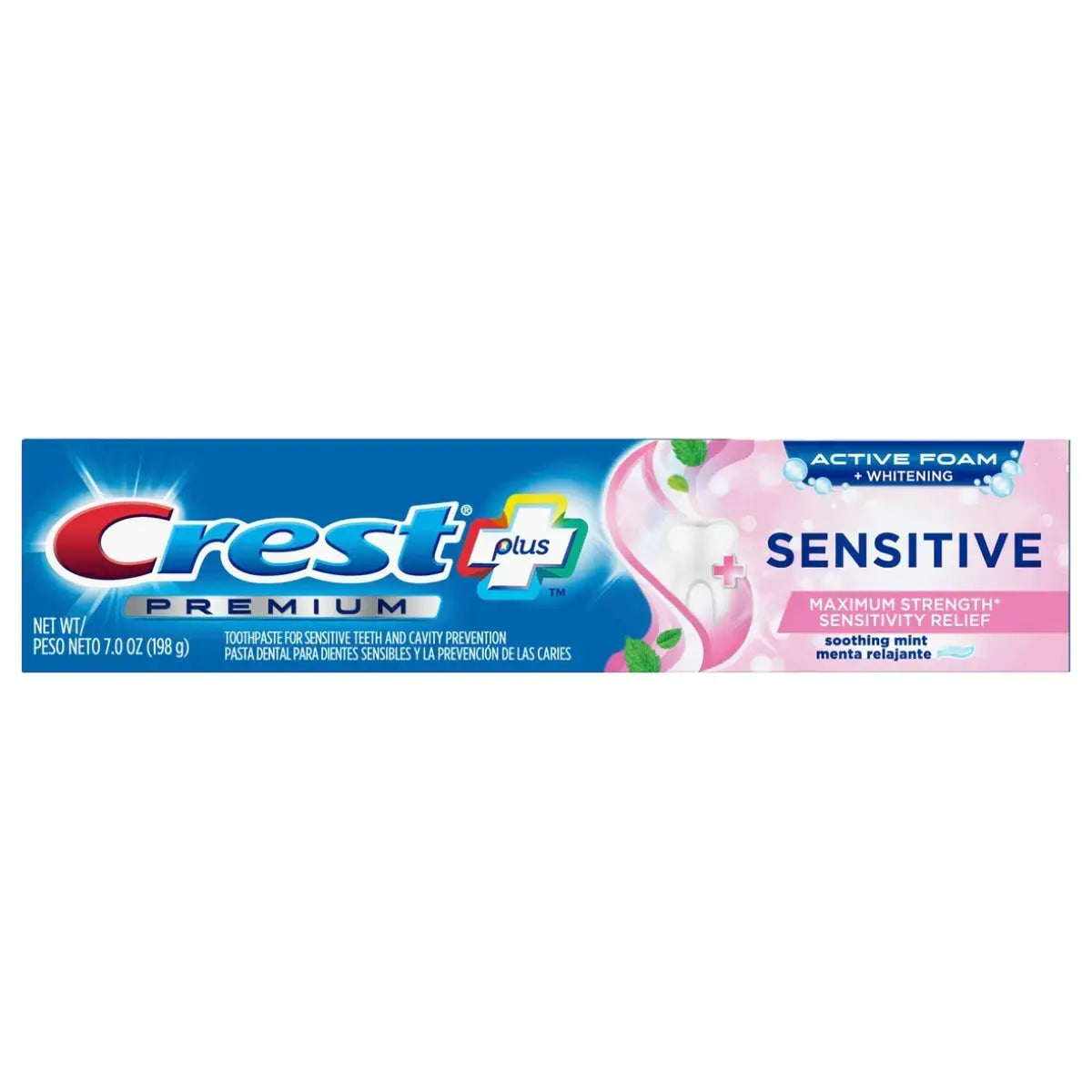 Toothpaste Crest Premium Plus Sensitive Maximum Strenght Sensivity Relief Soothing Mint 198g