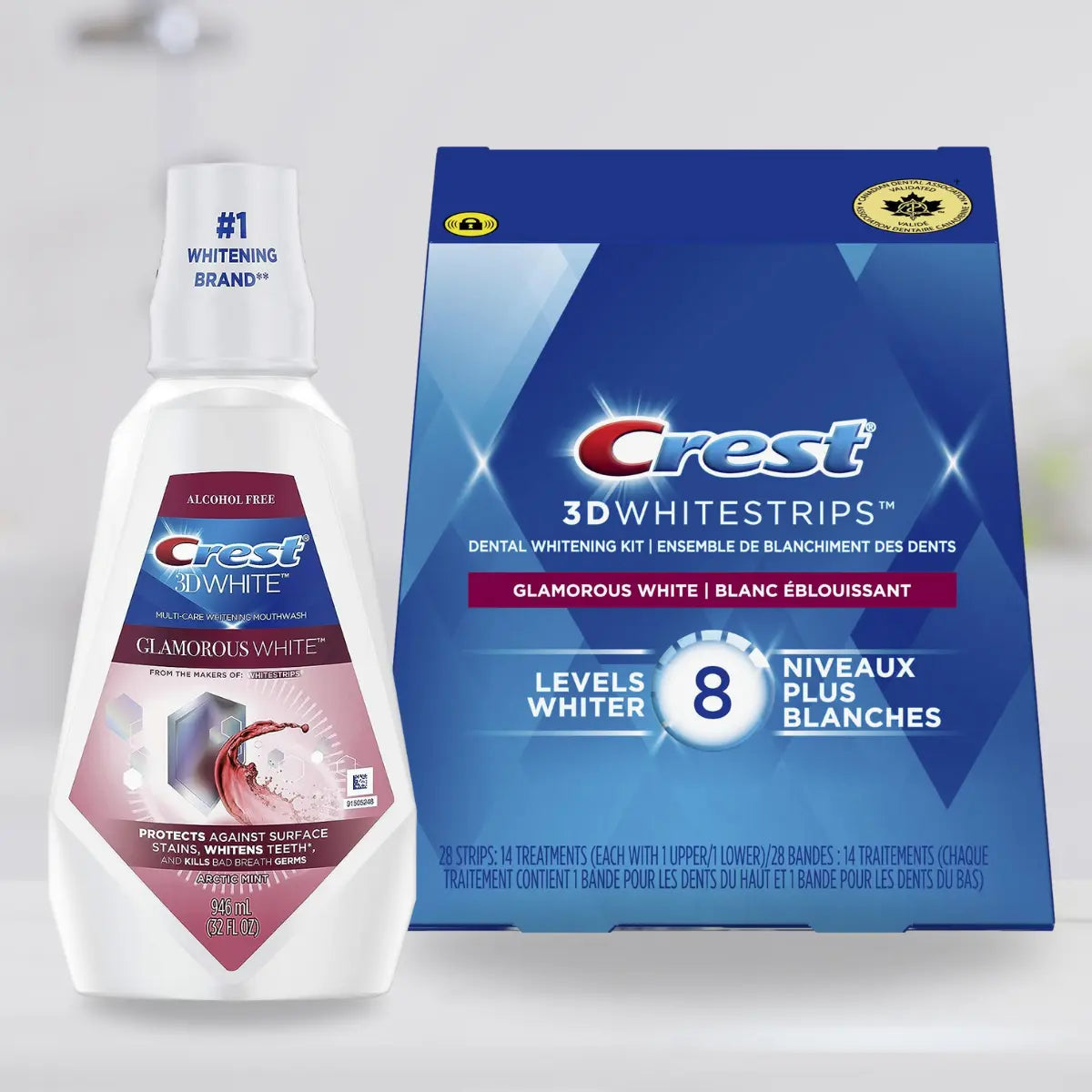 Whiteninig Strips 3D Crest Glamorous White and Mouthwash Glamorous White